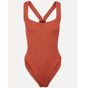 Hunza G Zora Seersucker Swimsuit In Brick